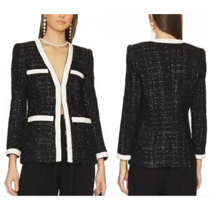 Veronica Beard Kemsley Faux-Pearl Trim Black Tweed JacketSize 6